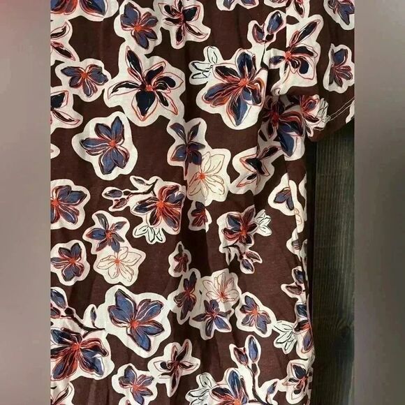 Vintage-Style Floral Print Short Sleeve T-Shirt Brown & Navy Casual Summer A35 - Picture 4 of 5